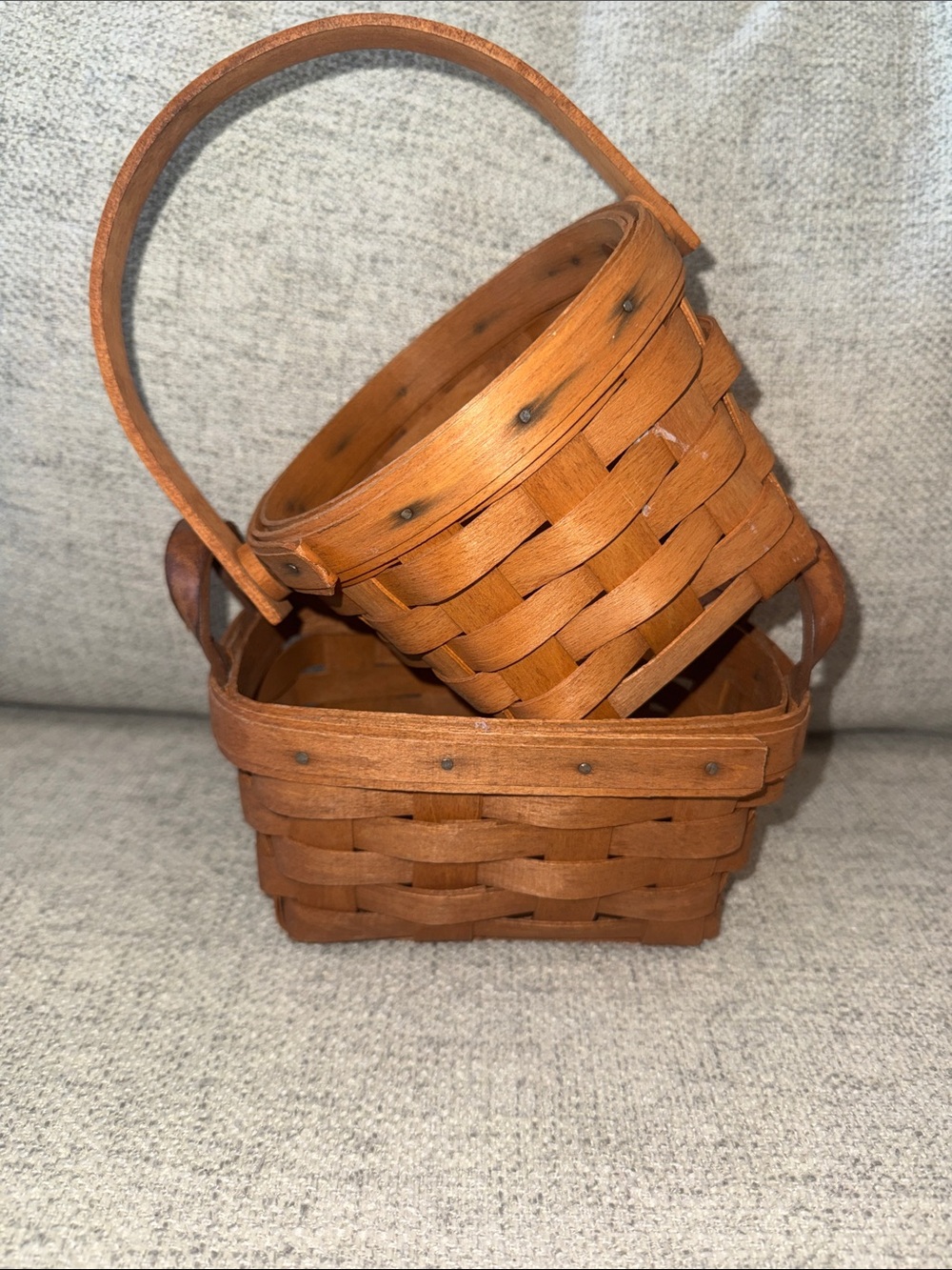 Longaberger Natural Brown Handwoven Wood Basket Pair